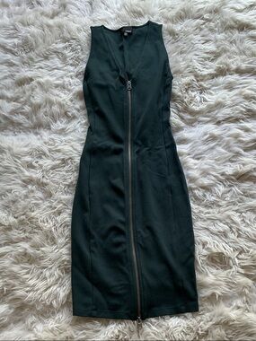 Wilfred Free Dark Green Sleeveless Zip-Front Midi Dress